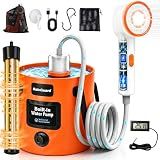Portable Shower for Camping, Rechargeable Camping Shower with Immersion Water Heater, LED Shower Head with Filter Shower Pump, 6.6 Gal Foldable Bucket, Outdoor Shower for Travel, Pet Bath, Car Wash