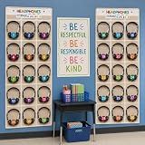 Vincreem 2 Pack Classroom Headphone Storage Organizer 30 Pockets PVC Clear Classroom Pocket Chart over The Door Hanging Headphone Holder Storage with Digital Stickers for Library Door Hanger(White)