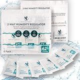 62% RH Size 8 | 6 Pack Two-Way Humidity Control Packs | For Storing 1 oz | Moisture Absorber for Small Storage Containers | Humidifier Packs | Hydration Packets w/Resealable Bag
