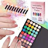 HAIOLORPRO Pigment Powder for Nails 40 Colors Set, Colorful Nail Pigment Powder Palette with Iridescent Shades for Ombre & Bold Manicure, Home Salon DIY Nail Art Supplies