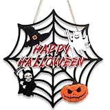 Halloween Party decorations - Welcome Sign for Front Door,Rustic Round Wood Wreaths for Outdoor Outside,Spider Web Garland Porch Ghost Decor for Party Favors Supplies | Halloween Decor for Wall Indoor