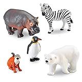 Learning Resources Jumbo Zoo Animals, Monkey, Penguin, Zebra, Polar Bear, and Hippo, Classroom Desk Pets, 5 Animals, Ages 2+