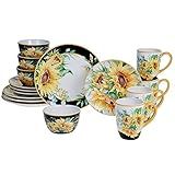 Sunflower Fields 16-Piece Ceramic Dinnerware Set – Great for Fall Gatherings, Daily Meals, Brunches, or Hosting – Service for 4 Includes Dinner Plates, Salad Plates, Bowls & Mugs