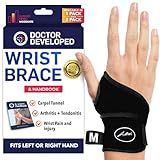 Doctor Developed Wrist Brace, Wrist Wraps for Carpal Tunnel Arthritis, Tendonitis, Hand Support, Ideal for Fitness, Weightlifting - Handbook Included (Wrist Brace 1 Pack)