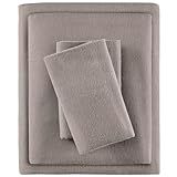 True North by Sleep Philosophy Cozy Flannel Warm 100% Cotton Sheet - Novelty Print Animals Stars Cute Ultra Soft Cold Weather Bedding Set, Twin, Grey Solid 3 Piece