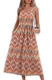 WIHOLL Spring Dresses for Women Sleeveless Casual Boho Summer Dresses for Women 2026 Beach Vacation Midi Maxi Sun Dress Flowy Sundresses for Women Cruise Outfits Boho Print M