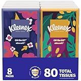 Kleenex On-The-Go Facial Tissues, 8 On-The-Go Packs, 10 Tissues per Box, 3-Ply (80 Total), Packaging May Vary