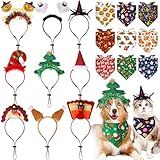 Huhumy 9 Set Christmas Dog Costume Christmas Thanksgiving Holiday Pet Headband Dog Bandanas Adjustable Triangle Scarf for Festival Pet Cat Outfit Supplies