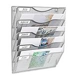 EasyPAG 5 Pocket Mesh Wall File Organizer Hanging Paper Folder Holder with Classify Label Vertical Wall Mount Mail Organizer for Office Home Classroom, Silver