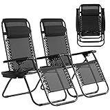 Pazidom Zero Gravity Chair Set of 2, Folding Lounge Chair Adjustable Reclining Chair Camping Lawn Chair w/Pillow and Cup Holder Tray, Folding Chair Outdoor Chair - Comfortable & Breathable, Black