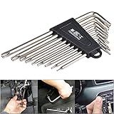 HOHXEN Set of 9 Torx Hex Key Wrench, Long Arm Tamper Proof Star Screwdriver Torque Repair Tool Set, L-Shape, T6 T7 T8 T9 T10 T15 T20 T25 T27