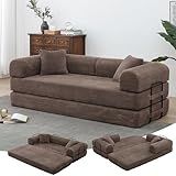 78 Inch Convertible Folding Sofa Bed,Corduroy Boneless Couch with Fixed-Shape Frame,Foldable Mattress Cloud Couch for Living Room Bedroom(Brown)