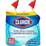 Clorox Toilet Bowl Cleaner Clinging Bleach Gel, Kills 99.9% of Bacteria and Viruses, Ocean Mist, 24 Fl Oz, Pack of 2
