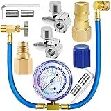 Refrigerator Freon Recharge Hose with Gauge Kit-A/C R134a R12 R22,Universal Retrofit Valve,with BPV31 Bullet Piercing Tap Valve,R134a Self-Sealing Adapter for Home/Car A/C Refrigerant System (5)