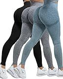 CHRLEISURE Workout Leggings Sets for Women, Gym Scrunch Butt Butt Lifting Seamless Leggings 3 Piece (Black, DGray, Blue, M)-1