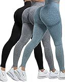 CHRLEISURE Workout Leggings Sets for Women, Gym Scrunch Butt Butt Lifting Seamless Leggings 3 Piece (Black, DGray, Blue, M)-1