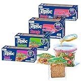 Ziploc Brand 190 Count Storage Bags Variety Pack, 42ct Storage Gallon and 48ct Storage Quart with Stay Open Design, 50ct Sandwich and 50ct Snack with Grip N Seal Technology (Packaging May Vary)