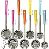 Portion Control Serving Spoons - (8 Piece Set) Restaurant Measuring Serving Ladle Utensils for Weight Loss, Bariatric Gastric Sleeve, Includes 2, 4, 6, 8 oz Solid & Perforated Scoops, 14-1/4" Long