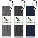 KUUKIKV 3 Pack 16" X 16" Golf Towels for Golf Bags for Men, Premium Waffle-Pattern Golf Towel with Carabiner Clip, Super Absorbent Microfiber Towel, Golf Accessories for Men, 3 Stain-Resistant Colors