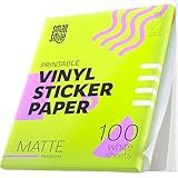 Premium Printable Vinyl Sticker Paper for Inkjet Printer and Laser - 100 White Matte Sticker Paper Waterproof - Durability Adhesive Paper 8.5x11 (Matte, 100 Sheets)