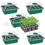 Bonviee 5-Pack Seed Starter Trays, Seed Starter Kit with Adjustable Humidity Dome and Base Indoor Greenhouse Mini Propagator for Seeds Growing Starting (12 Cells Per Tray, Green)
