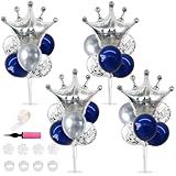 TONIFUL Table Centerpiece Balloons Stand Kit Include Blue Silver Latex Confetti Balloons and Foil Crown Balloon for Birthday Baby Shower,2025 Graduation Anniversary Table Party Decorations