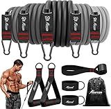 HPYGN Resistance Band with Handles & Door Anchor and Ankle Straps, for Exercise, Fitness, Heavy Resistance Training, Physical Therapy, Shape Body, Yoga, Home Workouts Set, 150 Lbs, Grey