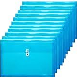 FANWU Plastic Legal Size Envelopes with String Tie Closure, 1-1/4" Expansion, Side Load, Clear File Folders Poly Project Paper Documents Puzzle Organizer for Office School Home (Blue -12P)