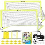 X-UMEUS Kids Soccer Goals for Backyard Set of 2, 6x4 ft Portable Pop Up Goal Training Equipment with Ball, Ladder and Cones, Nets Youth Toddler Outdoor Sports Games Optic Yellow