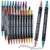nauets 30 Colors Waterproof Dual Tip Acrylic Paint Markers, Dot & Fine Tip Premium Coloring Drawing Paint Pens Set for Paper, Rock, Wood, Canvas, Glass, Ceramic Surfaces and DIY Crafts Art Supplies