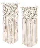Mkono 2 Pcs Macrame Wall Hanging, Boho Woven Chic Tapestry Decor, Ivory
