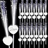 Tujoe 24 Pcs LED Wedding Sparklers Glow Sticks Heart Shape Long Fiber Optic Wands with 3 Light Modes for Send Off Reception Valentine Proposal Carnival Birthday Party Supplies Dance Floor Prop (White)
