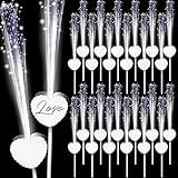 Tujoe 24 Pcs LED Wedding Sparklers Glow Sticks Heart Shape Long Fiber Optic Wands with 3 Light Modes for Send Off Reception Valentine Proposal Carnival Birthday Party Supplies Dance Floor Prop (White)