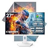 CRUA 27'' 4K Gaming Monitor, UHD 160Hz / FHD 320Hz Dual Mode IPS White Computer Monitors, Rotating/Pivot & Height-Adjustable, AMD FreeSync, Built-in Speakers, PIP/PBP, HDMI 2.1 & DP 1.4