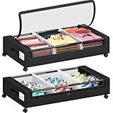 Gientan 2 Pack Under Bed Storage with 4 Dividers, Large Under Bed Storage Containers with Wheels for Clothes, Shoes, XXL Rolling Underbed Storage Organizer Bins with Clear Lids and Handles