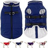 Dogcheer Dog Coat, Waterproof Dog Jacket with Harness, Reflective Adjustable Puppy Winter Coat with Zipper, Christmas Snow Jacket Clothes for Small Medium Large Dogs - Blue XS