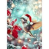 SENQAO Hummingbird Diamond Art Kits for Adults,Christmas 5D Diamond Painting Kits for Beginners,Round Full Drill Gem Art for Adults,DIY Diamond Dots Paintings Picture Arts Craft for Home Decor 12x16in