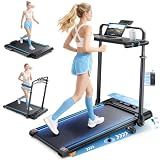 3.0HP Walking Pad Treadmill with Incline 2%-7%-12%, 6 in 1 Foldable Treadmill for Home with Removable Desk, Adjustable Handle Bar, RGB Lights, LED Display, Remote&APP Control (Blue)