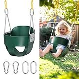 High Back Full Bucket, Toddler Swing with Coated Chains & Triangle Dip Pinch Protection for Safety, Baby Swing Outdoor with Locking Buckles, Toddler Bucket Swing for Backyard, Playground, Green