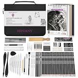 HIFORNY 100 PCS Drawing Set Sketching Kit,Sketch Pencils Art Supplies with Graphite,Charcoal,Blending Tools & Accessories,Portable Zippered Travel Case for Artists & Beginners