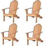 RELAX4LIFE Adirondack Chairs Set of 4, Acacia Wood Adirondack Lounge Chair, Weather Resistant Outdoor Chair for Patio Garden Porch Deck, 350 LBS Weight Capacity, Wooden Fire Pit Chairs (4, Natural)
