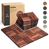 THYOI Deck Tiles, Patio Flooring - Outdoor Waterproof Acacia Wood Tiles for All Weather Use - Balcony, Backyard, Indoor & Outdoor (Dark Brown Crossed Pattern, 10 Pcs - 10 Square Ft)