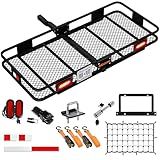 Mockins 60"x20"x6" Heavy Duty Trailer Hitch Cargo Carrier w/License Plate Holder, Rear Lights, & More | 500 Lbs Cap Cargo Carrier Hitch Mount Basket | Folding Luggage Rack for SUV, Car, Truck, & RV
