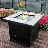 OutVue 30" Propane Fire Pit with Real Ceramic Tabletop, 50000 BTU Gas Firepit Table with Lid & Glass Rock, Outdoor Fire Pit for Dining or Party, Firepit for Outside, Patio, Garden, Yard
