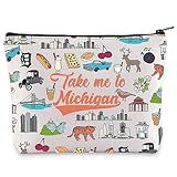 WZMPA Michigan State Travel Cosmetic Bag Michigan Souvenirs Gifts Take Me To Michigan Zipper Pouch Bag Michigan State Merchandise (To Michigan)