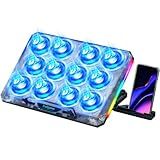 Trullypine Laptop Cooling Pad with 12 Quiet Fans, Slim Portable for 12-17.3 Inch Laptop Cooler Stand with 5 Height Adjustable, Ergonomic Gaming Cooling Fan Pad with Two USB Ports & Phone Holder (Gear)