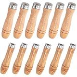 12Pcs Wood File Handles, 6Pcs Large Wood Handle for 10"-12" File and 6Pcs Medium Wood Handle for 6"-8" File, Screwdriver Hand Drill File Handle with Metal Collars, Round Hole Small Wooden Handle