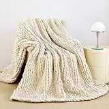 Chunky Knit Blanket Throw for Couch, 51"x63" Chunky Yarn Knitted Blankets