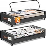 SpaceHacks Under Bed Storage with Wheels 2Pack Storage Containers with Clear Window&Label Under Bed Drawers Rolling Under Bed Storage for Clothes,Shoes, Blankets (30.71 x 16.93 x 6.69 in, Dark Grey)