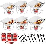 Alpha Living 6 Pack - Disposable Chafing Dish Buffet Set, Welded Body Food Warmers for Parties, Fuel Cans Complete Set, Half Size Pans, Warming Trays